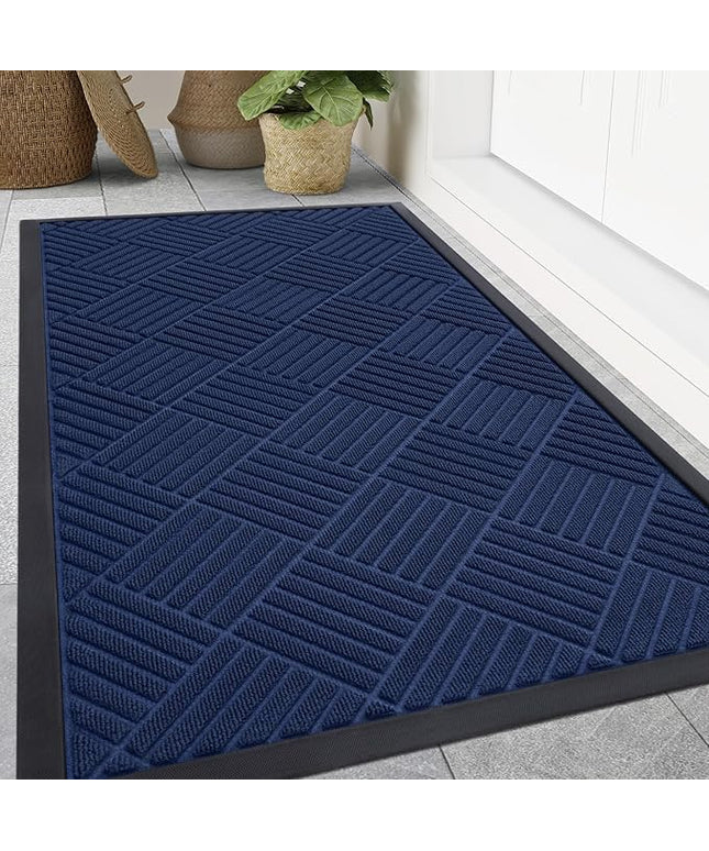 Smiry Front Door Mat Outside Entrance, Heavy Duty Outdoor Indoor Natural Rubber Doormat, Non Slip, Trap Dirt and Moisture, Easy Clean, Low Profile Patio Porch Entryway Mat, 59x35, Navy Blue