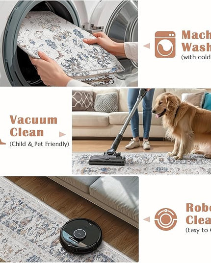 jinchan Runner Rug 2x5 - Hallway Rug Kitchen Washable Runner Vintage Floral Boho Lightweight Thin Non-Slip Retro Distressed Carpet for Entryway Bathroom Bedroom Laundry Room Grey Multi