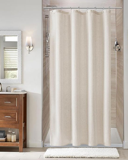 Naturoom 42 Inch Shower Curtain - Stall Narrow Half Green Linen Ultra Thick Fabric Shower Curtain Set with Hooks, Boho Farmhouse Rustic RV Camper Bath Curtains for Bathroom, Oatmeal, 42x72