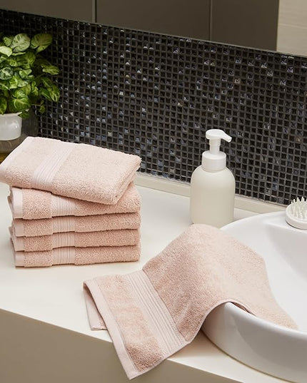 Amazon Basics Fade-Resistant 100% Cotton Hand Towel, 6 Pack, 16"x26", Blush Pink