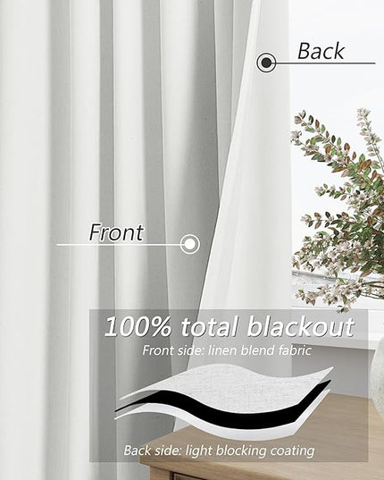 Guken Off White Blackout Curtains 90 Inch Length 2 Panels Set for Living Room Bedroom Back Tab Thermal Insulated 100% Black Out Linen Drapes Room Darkening Window Curtains 90 Inches Long