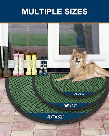 Smiry Half Circle Front Door Mat Outside Entrance, Heavy Duty Outdoor Indoor Natural Rubber Doormat, Non Slip, Trap Dirt and Moisture, Easy Clean, Low Profile Patio Porch Entryway Mat, 29.5x17, Green