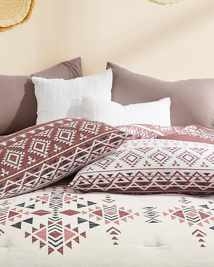 Geniospin King Size Comforter Set- 7 Pieces Boho Bed in a Bag, Western Bedding Set for All Seasons, Reversible Aztec Bedding, Lightweight Comforter Bed Set with Sheets, Pillowcases & Shams