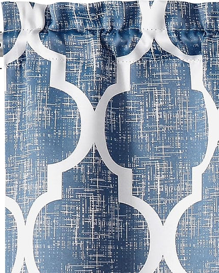 Beauoop Kitchen Cafe Valance Moroccan Tiles Print for Windows Geometric Small Blackout Curtains Room Darkening Rod Pocket Window Treatment for Living Room Bathroom,Blue, 50" W x 18" L, 1 Panel