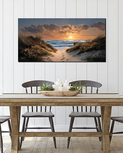 Sunset Canvas Wall Art Brown Wall Decor Seascape Art Print Landscape Wall Decorations Large Blue Picture 24" x 48" Coastal Artwork for Living Room Bedroom Office