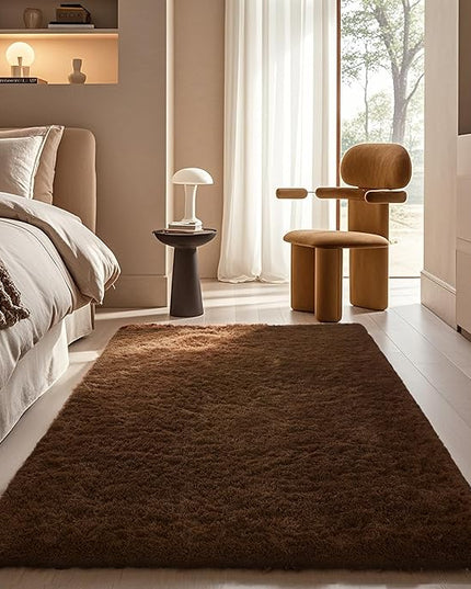 Ophanie Brown Rugs for Bedroom Living Room, Fluffy Fuzzy Furry Carpet, Plush Soft Shaggy Bedside Indoor Floor 4x6 Area Rug for Kids Girls Boys Baby Teen Dorm Nursery Home Decor Aesthetic