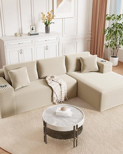 Bashaw 108" Cloud Sectional Couch Sofa with L-Shape Chaise, Modern Modular Sofa Couch Upholstered Couches for Living Room Bedroom, No Assembly Required (Beige, Right Facing Chaise)
