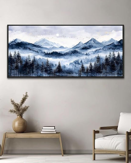 ERQINHUA Canvas Wall Art For Bedroom Large Wall Decor For Living Room Office Mural Misty and Fog Forest Painting Mountain Landscape Picture Artworks Home Decor Black Framed Ready To Hang 32x72 In