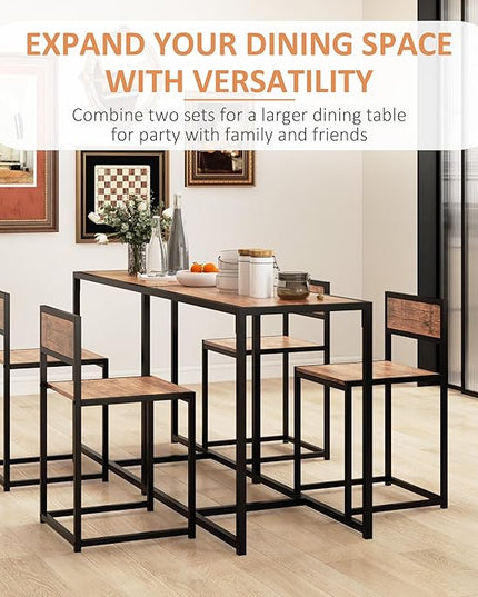 3-Piece Industrial Dining Table Set for Two, Kitchen and Dining Room Chairs, Compact Design for Small Spaces with Easy Assembly