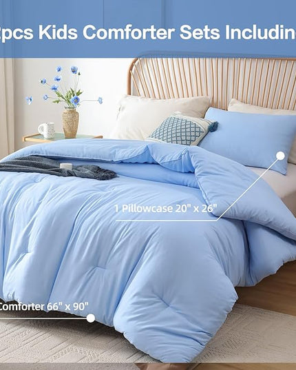ROSGONIA Twin/Twin XL Comforter for College Girls Boys Light Blue,1 Comforter & 1 Pillowcase,Lightweight Twin Bedding Sets Kids Comforter Dorm Bedding
