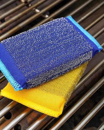 Scrub Daddy BBQ Grill Cleaner Kit - Bristle Free Grill Brush with Refill + Scour Daddy Steel Sponge - Temperature-Controlled Tools - Cut Through Charred Buildup (4 Count)
