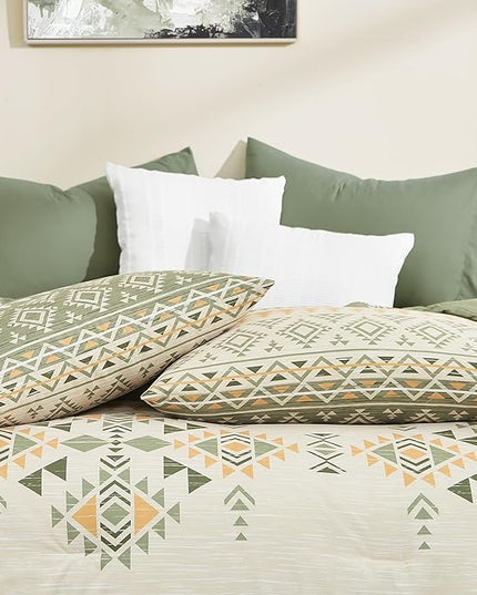 Geniospin Queen Comforter Set - 7 Pieces Reversible Bedding Set, Boho Bed in A Bag, Lightweight Soft Aztec Bedding, All Season Bed Comforter Set with Sheets, Pillowcases & Shams