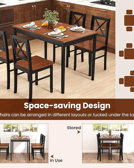 Tangkula Mid-Century Modern Dining Table Set for 4, 5-Piece Wooden Kitchen Table and Chairs, Compact Rubber Wood Dining Room Set for Small Spaces, Kitchen & Living Room
