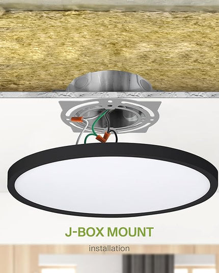 ASD LED 12" Round Flush Mount Ceiling Light Fixture, Low Profile Surface Lighting | 5CCT, Dimmable, Ultra-Thin, ETL Listed | 24W 1900LM 2700-6000K 120V | Kitchen, Bedroom, Hallway Lamp | Black