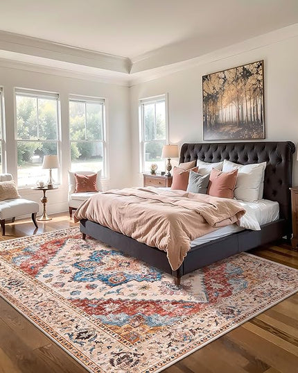 Ciicool Vintage Washable Area Rug 8'x10' Large Oriental Print Rugs，Ultra Soft Carpet for Bedroom, Living Room, Under Table, Office,