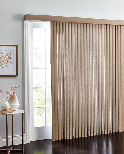 BrylaneHome Embossed Vertical Privacy Slat Blinds - 42" W 63" L, Light Taupe