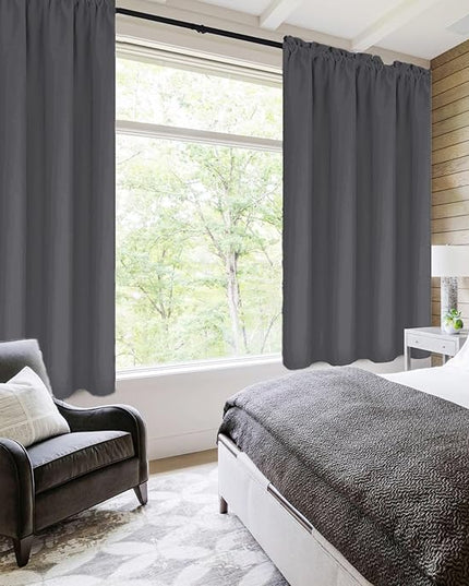 DWCN Kitchen Curtains for Small Windows 45 Inch Length 2 Panels Set, Solid Thermal Insulated Energy Saving Rod Pocket Window Treatment Curtains Blackout Drapes (W38 x L45 Inch, Dark Grey)