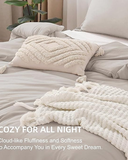 Litanika Comforters Super King Size Linen, 3 Pieces Lightweight Solid Bedding Set & Collections, All Season Fluffy Bed Set (120x120In Comforter & 2 Pillowcases)