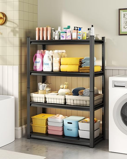 Storage Shelves, Garage Metal Shelving Unit, Adjustable, Double-Layer Column with Reinforced Ribs, Heavy-Duty, Capable of Bearing 600-3600 lbs (Black, 45''W*20''D*54''H, 4-Tier)