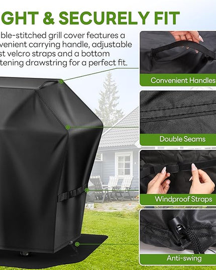 Grill Cover 65 Inch & Under Grill Mat,Waterproof Fade Resistant Anti-UV Barbecue Grill Cover & Weather Protection BBQ Cover for Griddle Outdoor,Compatible with Weber Nexgrill Charbroil Grill