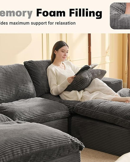 106.3” Sectional Couches for Living Room, Cloud Couch, Modular Sectional Sofa, Convertible Sofas Bed, Deep Seat Sofa, U Shaped Cozy Sofa Furniture Set, Corduroy, Gray