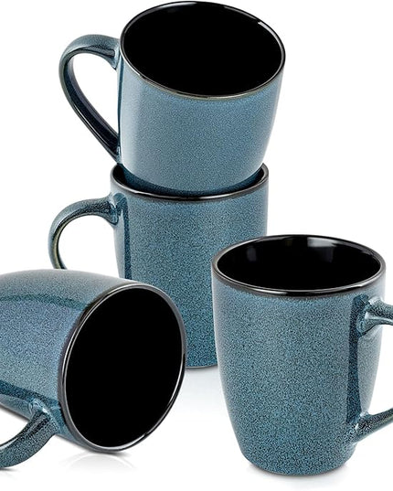 Ceramic Mugs 12oz,Large Ceramic Coffee Cups for Men, Women, Dad, Mom, Modern Coffee Mugs With Handle For Tea,Latte,Cappuccino,Cocoa. (blue 4pack)