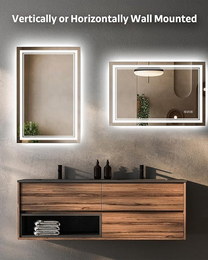 24" x 36" Frontlit & Backlit LED Bathroom Mirror, Frameless Vanity Wall Mirror with CRI90 Dimmable 3-Color Lighting, Anti-Fog, Memory, Plug-in/Hardwired Installation, ETL & UL Certified