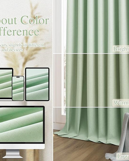 Guken Blackout Curtains 80 Inch Length 2 Panels Set for Living Room Bedroom Back Tab Thermal Insulated 100% Black Out Linen Drapes Room Darkening Window Curtains 80 Inches Long,Aqua Green