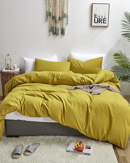 CLOTHKNOW Moss Green Comforter Set California King 3Pcs Yellow Bedding Comforter Sets Solid Comforter and 2 x Pillowcases