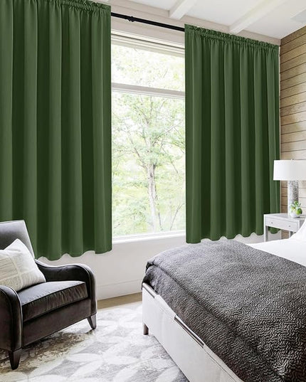 DWCN Blackout Curtains for Living Room Thermal Insulated, Energy Saving & Noise Reducing Bedroom Curtains, Olive Green, W 70x L 63 Inch, Set of 2 Rod Pocket Curtain Panels