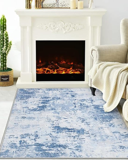 Modern Abstract 2x3 Area Rug Non Slip Non Shedding Low Pile Stain Resistant Rug for Entryway Kitchen Bedroom,Light Blue