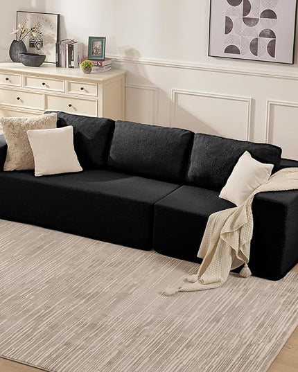 67" Loveseat Sofa, Cloud Modular Couch, Upholstered Floor Sofa with Deep Seat, Upholstered Foam Sofa for Bedroom Living Room, No Assembly Required (Black, Teddy Boucle)