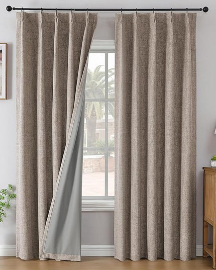 Joydeco Pinch Pleated Curtains - 100% Blackout for Bedroom, Linen Curtains 40" W x 72" L, Thermal Insulated 2 Panels Light Blocking Drapes, Back Tabs for Living Room