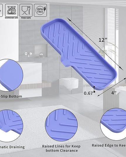 Silicone Bathroom Soap Dishes with Drain Spout-Bathroom and Kitchen Sink Organizer,Sponge Holder,Dish Soap Tray,Perfect for Dispenser,Scrubber,Bottle on Sink or Counter-Light Purple 12"×4"