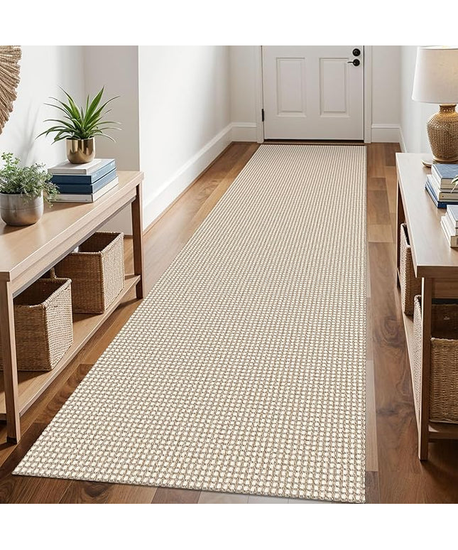 KOZYFLY Runners for Hallways 3x10 ft Washable Kitchen Runner Non Slip Rubber Backed Hallway Rugs Cotton Entryway Runner Rug Floor Carpet for Indoor Hall, Backdoor, Kitchen, Ivory/Khaki