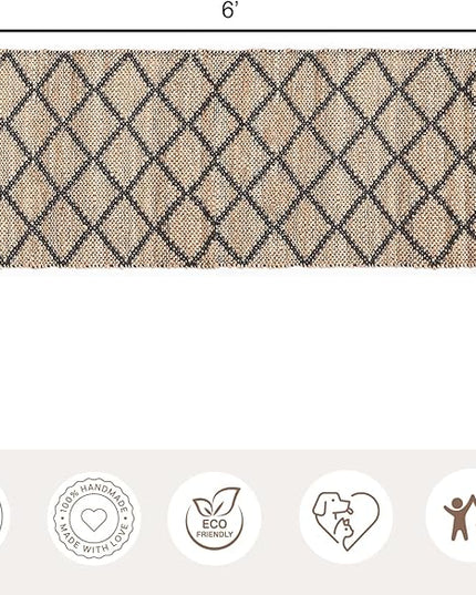 REDEARTH · Jute Cotton Area Rug, Sustainable Handwoven, Non-Shedding, Soft & Durable – Reversible, Neutral Tones for Home Décor in Living Room, Dining, Bedroom (Sierra Loom Black, 2'x6'), Set of 2