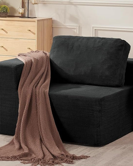 40" Modular Upholstered Foam Couch, Upholstered Floor Sofa Couch with Pillow, Single Sofa for Bedroom Living Room, No Assembly Required (Corduroy Fabric, Black)