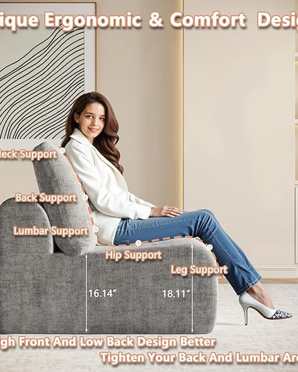 EASE MOOSE Sectional Cloud Couch for Living Room, L-Shaped Modular Boneless Sofa, Modern Cloud Sofa with Fluffy Foam, Oversized 4-Seater Deep Sofas with Ottoman for Apartment, Chenille (Light Grey)