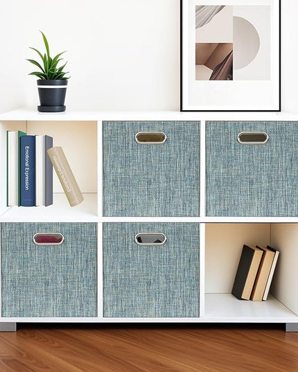 Posprica Storage Basket Bins,13×13×13 Foldable Storage Boxes Fabric Drawer Cubes for Closet Shelf Cabinet Bookcase - Set of 4,Teal