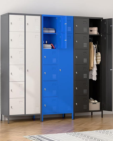 Aobabo 72" H Metal Lockable Storage Locker 7 Small Doors and 1 Big Door, Metal Lockers for empolyees with Hooks, for School Home Office Assembly Required, 8 Doors, Grey White