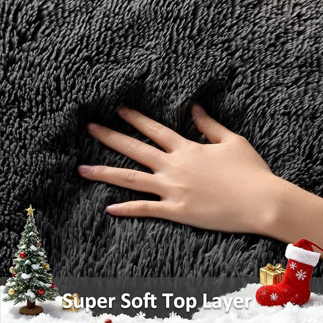 Ophanie Area Rugs 9x12 Living Room, Large Black Bedroom Carpet, Big Shag Indoor Thick Soft Nursery Rug, Fluffy Carpets for Boy and Girls Room Dorm Home Decor Aesthetic