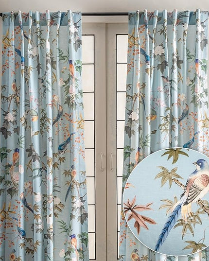 Maison d' Hermine Curtains for Living Room 100% Cotton 84 inch Length Two Panels Light Filtering Curtains for Bedroom Windows with Rod and Loop Pockets Drapes (Hokuzai Blue, 50" W x 84" L)