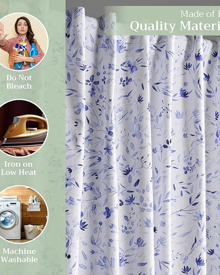 Maison d' Hermine Curtains for Living Room 100% Cotton 96 inch Length Two Panels Light Filtering Curtains for Bedroom Windows with Rod and Loop Pockets Drapes (Summer Blues, 50" W x 96" L)