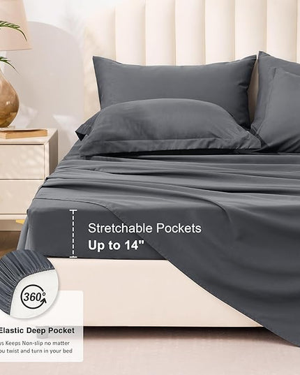 Love's cabin California King Comforter Set Soot Grey, 7 Pieces California King Bed in a Bag, All Season Bedding Sets with 1 Comforter, 1 Flat Sheet, 1 Fitted Sheet, 2 Pillowcase and 2 Pillow Sham