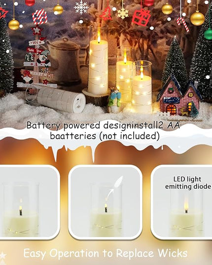 Flickering Flameless LED Candles,Battery Operated Candles 9 Pcs with Embedded Star String,Acrylic LED Pillar Candles with Remote,Suitable for Home Decoration to Create an Atmosphere (Ivory)