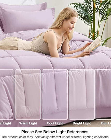 Love's cabin Twin Comforter Set Light Purple, 5 Pieces Twin Bed in a Bag, All Season Bedding Sets with 1 Comforter, 1 Flat Sheet, 1 Fitted Sheet, 1 Pillowcase and 1 Pillow Sham