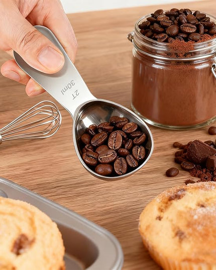 2pcs Tablespoon Coffee Scoop, Coffee Scoop Set, 15ml 30ml Tbsp Coffee Bean Measuring Spoon Stainless Steel Table Spoon Scoop with Short Handle Suitable for Tea Ground Sugar Flour