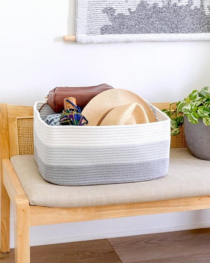 NaturalCozy Storage Baskets 16.8”x13”x7.6” Cotton Rope Woven Baskets for Organizing 3-Pack | Toy Storage Bins | Basket for Shelves, Laundry, Blanket, Clothes, Closet, Kitchen, Bathroom, Gifts
