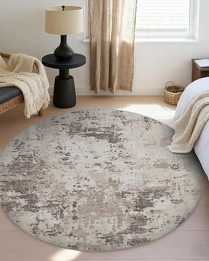 Modern Abstract 4x4 Round Area Rug Non Slip Non Shedding Rug Low Pile Stain Resistant for Bedroom Living Room Office Dining Room,Brown Grey