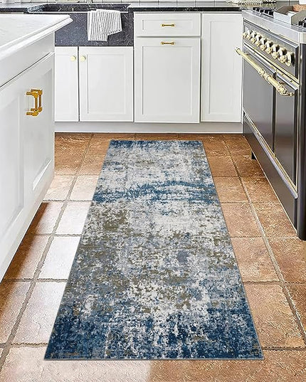 Modern Abstract 2x10 Runner Rug Non Slip Non Shedding Rug Low Pile Stain Resistant for Bedroom Hallway Kitchen,Navy
